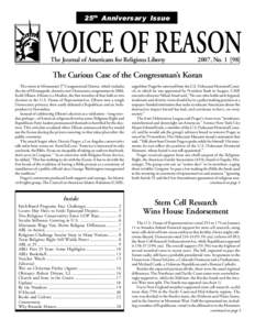 25th Anniversary Issue  VOICE OF REASON The Journal of Americans for Religious Liberty  2007, No]