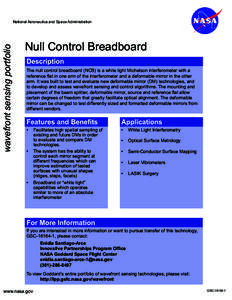wavefront sensing portfolio  National Aeronautics and Space Administration Null Control Breadboard Description