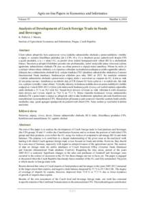 Agris on-line Papers in Economics and Informatics Volume VI Number 4, 2014  Analysis of Development of Czech Foreign Trade in Foods