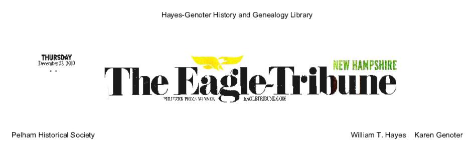 Hayes-Genoter History and Genealogy Library  Pelham Historical Society William T. Hayes