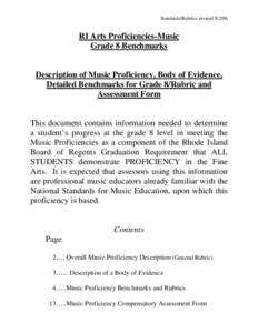 Standards/Rubrics revisedRI Arts Proficiencies-Music Grade 8 Benchmarks Description of Music Proficiency, Body of Evidence, Detailed Benchmarks for Grade 8/Rubric and