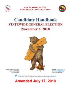 SAN BENITO COUNTY DEPARTMENT OF ELECTIONS Candidate Handbook STATEWIDE GENERAL ELECTION