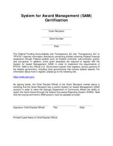 Reset Form  System for Award Management (SAM) Certification ________________________ Grant Recipient