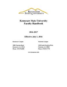 Kennesaw State University Faculty HandbookEffective July 1, 2016 Kennesaw Campus