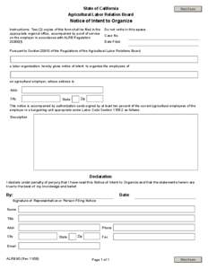 State of California Agricultural Labor Relation Board Print Form  Notice of Intent to Organize