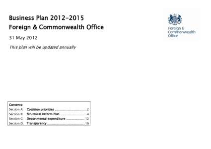 Business Plan[removed]Foreign & Commonwealth Office 31 May 2012 This plan will be updated annually  Contents: