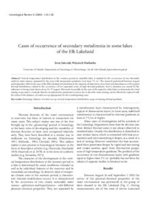 Limnological Review): Cases of occurrence of double jump layer in some lakes of the Ełk Lakeland 123  Cases of occurrence of secondary metalimnia in some lakes
