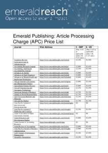 Emerald Publishing: Article Processing Charge (APC) Price List Journal Academia Revista Latinoamericana de
