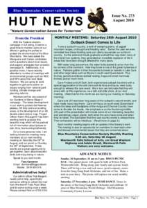 Blue Mountains Conservation Society  HUT NEWS Issue No. 273 August 2010