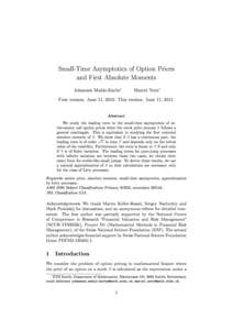 Small-Time Asymptotics of Option Prices and First Absolute Moments ∗ Johannes Muhle-Karbe