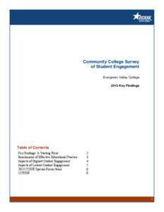 Community College Survey of Student Engagement Evergreen Valley College 2013 Key Findings  Table of Contents
