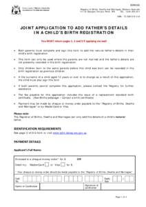 JOINT APPLICATION BY FATHER AND MOTHER TO ADD FATHER’S DETAILS TO A CHILD’S BIRTH REGISTRATION (Section 18)