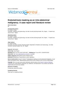 Article ID: WMC004803  ISSN[removed]Endometriosis masking as an intra abdominal malignancy. A case report and literature review