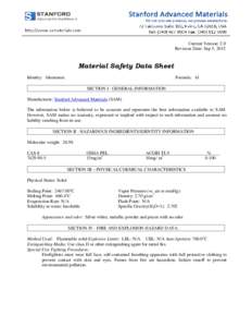 Current Version: 2.0 Revision Date: Sep 5, 2012 Material Safety Data Sheet Identity: Aluminum