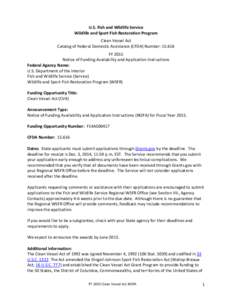 Clean Vessel Act Fiscal Year 2015 Notice of Funding Availability and Application Instructions (NOFA)