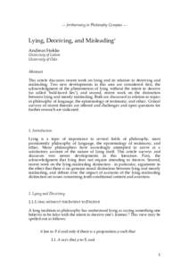 --- forthcoming in Philosophy Compass ---  Lying, Deceiving, and Misleadingi Andreas Stokke  University of Lisbon