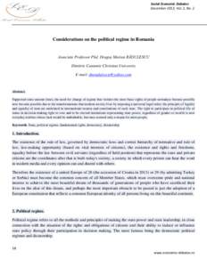 Social Economic Debates December 2013, Vol. 2, No. 2 Considerations on the political regime in Romania  Associate Professor Phd. Dragoş Marian RĂDULESCU