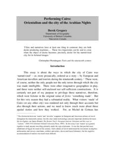 !  Performing Cairo: Orientalism and the city of the Arabian Nights