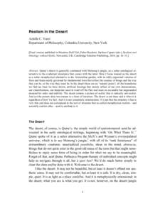 Realism in the Desert Achille C. Varzi Department of Philosophy, Columbia University, New York [Final version published in Massimo Dell’Utri, Fabio Bacchini, Stefano Caputo (eds.), Realism and Ontology without Myths, N