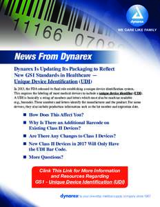 WE CARE LIKE FAMILY  News From Dynarex Dynarex Is Updating Its Packaging to Reﬂect New GS1 Standards in Healthcare — Unique Device Identiﬁcation (UDI)