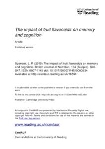 The impact of fruit flavonoids on memory and cognition Article Published Version  Spencer, J. PThe impact of fruit flavonoids on memory