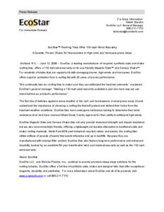 Press Release For More Information: Edwin Staroba EcoStar LLC General Manager 