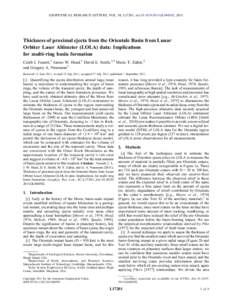 GEOPHYSICAL RESEARCH LETTERS, VOL. 38, L17201, doi:2011GL048502, 2011  Thickness of proximal ejecta from the Orientale Basin from Lunar Orbiter Laser Altimeter (LOLA) data: Implications for multi‐ring basin for