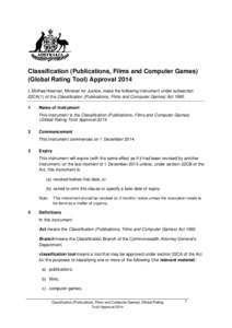 Classification Publications Films and Computer Games Global Rating Tool Approval 2014