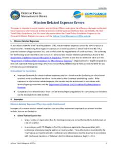 DEFENSE TRAVEL MANAGEMENT OFFICE  Mission Related Expense Errors