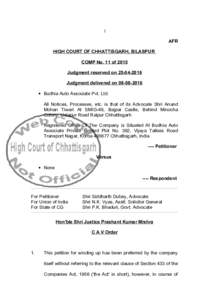 1  AFR HIGH COURT OF CHHATTISGARH, BILASPUR COMP No. 11 of 2015 Judgment reserved on