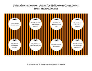 Printable Halloween Jokes for Halloween Countdown from Makoodle.com Where do most werewolves live?