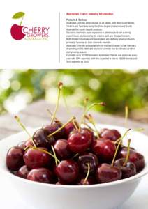 Australian Cherry Industry Information	 Products & Services Australian Cherries are produced in six states, with New South Wales, Victoria and Tasmania being the three largest producers and South Australia the fourth lar