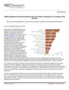 Press Release Mobile Enablement Introduces Significant Security Threats to Enterprise IT, According to VDC Research Due to varied enterprise needs, a “one size fits all” solution to address mobile security remains el