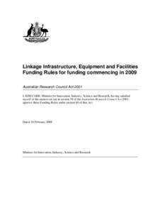 Linkage Infrastructure, Equipment and Facilities Funding Rules for funding commencing in 2009