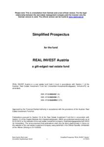Please note: This is a translation from German and a non-official version. For the legal relationship between the real estate management company and the investor only the German version is valid. The official version can