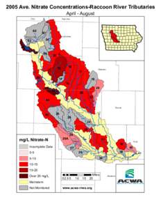 2005 Ave. Nitrate Concentrations-Raccoon River Tributaries April - August Clay  Palo Alto