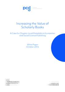 Increasing the Value of Scholarly Books A Case for Chapter-Level Metadata in Humanities and Social Science Publishing  White Paper