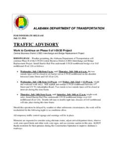 a ne Cls ALABAMA DEPARTMENT OF TRANSPORTATION FOR IMMEDIATE RELEASE July 13, 2016