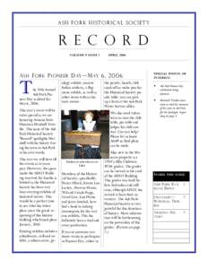 ASH FORK HISTORICAL SOCIETY  R E C O R D VOLUME 9 ISSUE 1  APRIL 2006