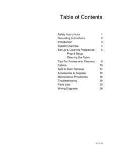 Table of Contents Safety Instructions Grounding Instructions Introduction System Overview Set Up & Cleaning Procedures