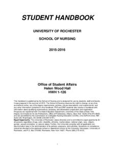 STUDENT HANDBOOK UNIVERSITY OF ROCHESTER SCHOOL OF NURSINGOffice of Student Affairs