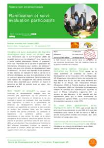 Formation internationale  Planification et suiviévaluation participatifs Gestion orientée vers l’impact (GOI) Burkina Faso, Ouagadougou, 14 – 25 septembre 2015