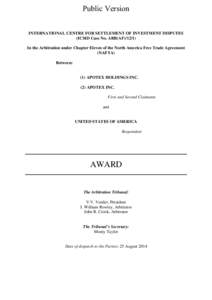 Public Version INTERNATIONAL CENTRE FOR SETTLEMENT OF INVESTMENT DISPUTES (ICSID Case No. ARB(AFIn the Arbitration under Chapter Eleven of the North America Free Trade Agreement (NAFTA) Between: