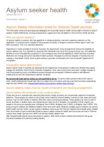 Asylum seeker health updated April 2015 Information sheet 1  Asylum Seeker information sheet for Victorian health services