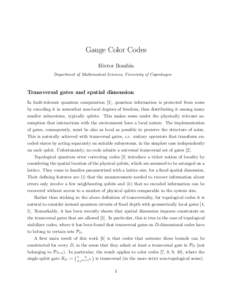 Gauge Color Codes H´ector Bomb´ın Department of Mathematical Sciences, University of Copenhagen Transversal gates and spatial dimension In fault-tolerant quantum computation [1], quantum information is protected from 