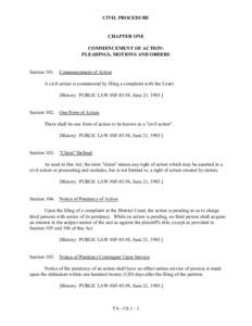 CIVIL PROCEDURE  CHAPTER ONE COMMENCEMENT OF ACTION: PLEADINGS, MOTIONS AND ORDERS