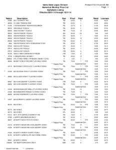 Printed[removed]at 9:25 AM Page: 1 Idaho State Liquor Division Numerical Monthly Price List Alphabetic Listing