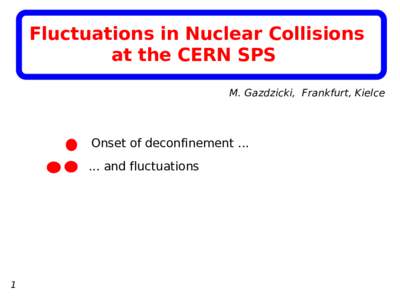 Fluctuations in Nuclear Collisions at the CERN SPS M. Gazdzicki, Frankfurt, Kielce Onset of deconfinementand fluctuations