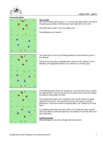 Large area - game Three team game How it works The red and yellow teams play a 4 v 4 normal rules game within one side of the playing area whilst a third blue team wait ready at the other end. Play starts with a pass in 
