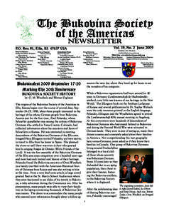 The Bukovina Society of the Americas NEWSLETTER Vol. 19, No. 2 June 2009